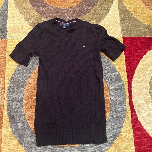 Tommy Hilfiger Short Sleeve Cable Knit Sweater Black Crewneck Women’s Size XXS - Picture 1 of 4
